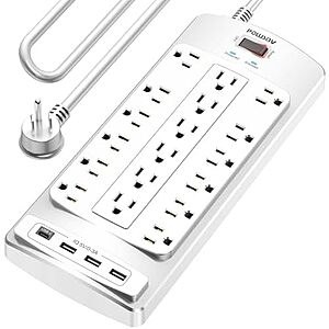 [Prime] $14.24* | POWSAV Surge Protector Power Strip w/ 18-Outlets, 4 USB Ports & 10' Cord at Amazon